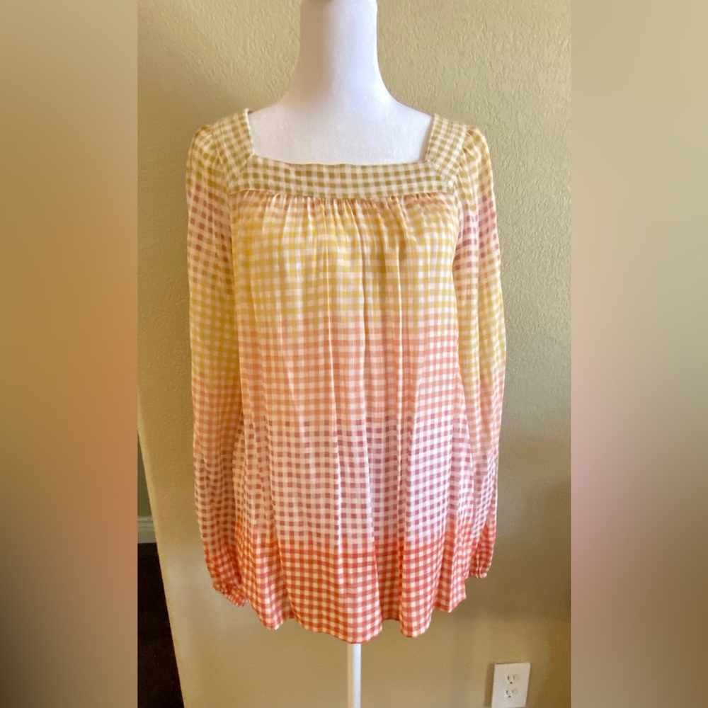 🟡 SUPER CUTE LAUREN CONRAD GRADIENT CHECKERED GINGHAM BLOUSE - BRAND NEW 🟡